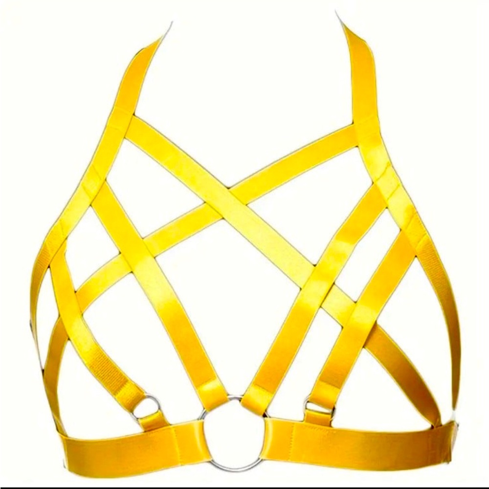 Yellow Gothic Cage Bra Harness Punk Sexy Elastic Bondage Belts Lingerie